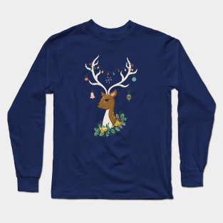 Vintage Inspired Deer with Decorations Long Sleeve T-Shirt